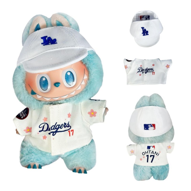 MLB棒球帽套装，洛杉矶道奇队17号棒球球衣（Cherry Blossom Edition）适合Labubu或17厘米