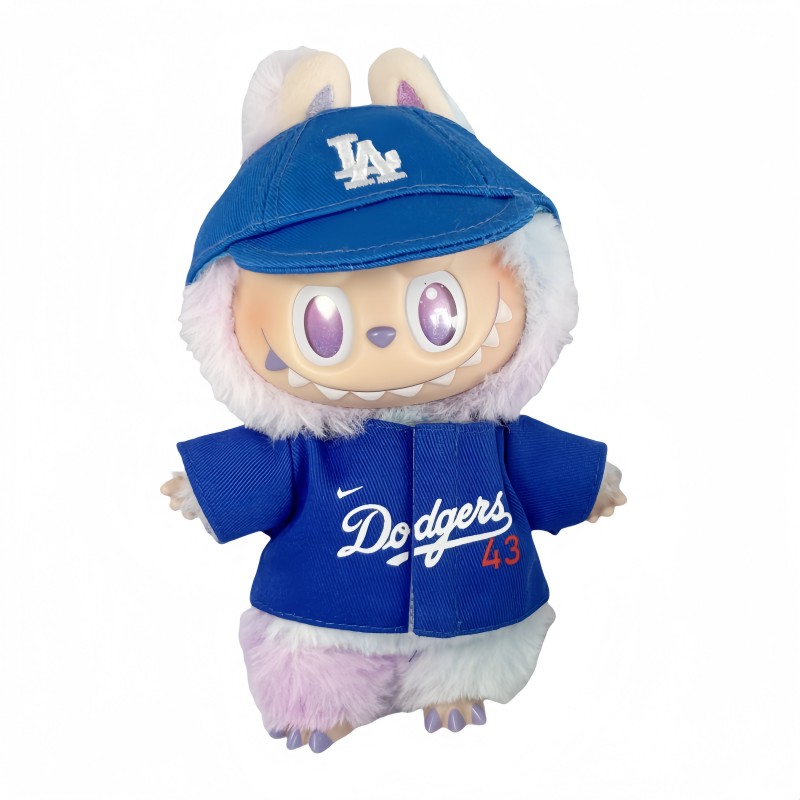 MLB棒球帽套装，洛杉矶道奇队43号棒球球衣适合Labubu或17厘米娃娃