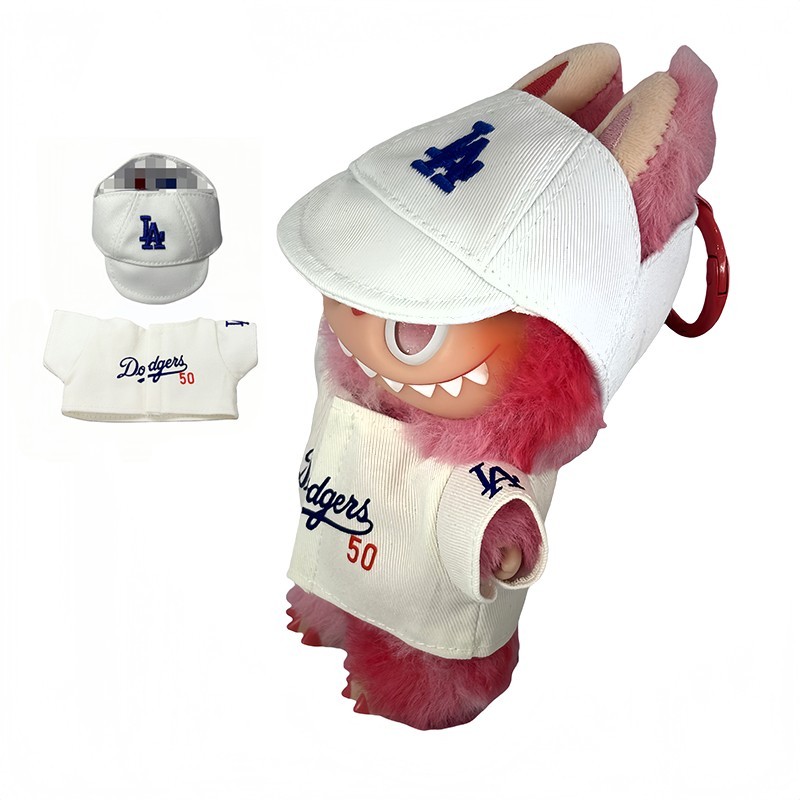 MLB棒球帽套装，洛杉矶道奇队5号棒球球衣（Cherry Blossom Edition）适用于Labubu或17cm Doll