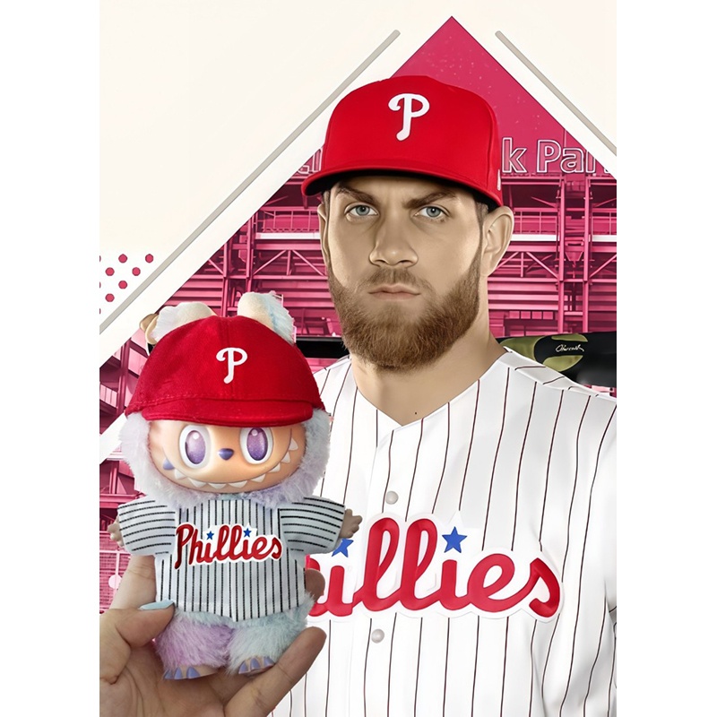 新设计的MLB棒球帽套件，与费城费城人相同 - 适用于Labubu或17厘米娃娃